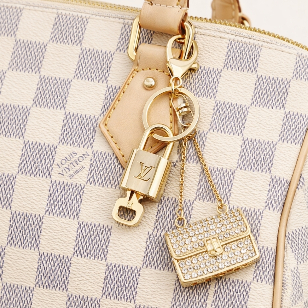 Authentic Louis Vuitton Lock & Key with unbranded Rhinestone Bag Keycharm 031226